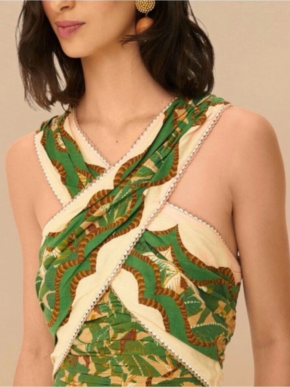 FARM RIO Beige Tropical Isla LENZING™ ECOVERO™ Euroflax™ Maxi Dress - Picture 4 of 4